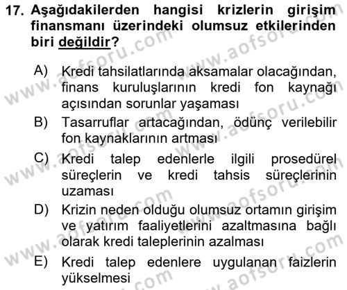 Girişim Finansmanı Dersi 2019 - 2020 Yılı (Final) Dönem Sonu Sınav Soruları 17. Soru