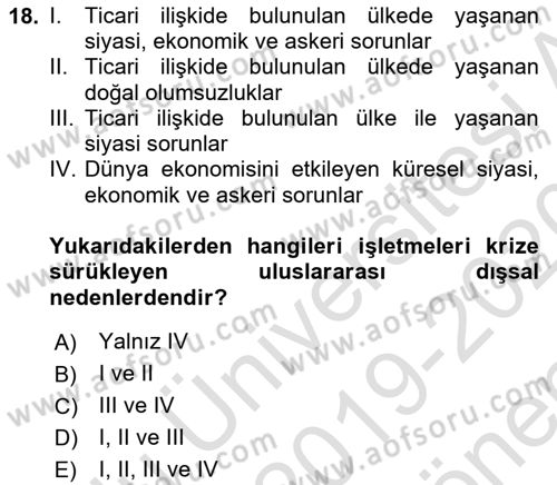 Girişim Finansmanı Dersi 2019 - 2020 Yılı (Final) Dönem Sonu Sınav Soruları 18. Soru