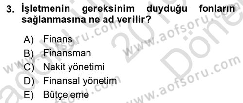 Girişim Finansmanı Dersi 2019 - 2020 Yılı (Final) Dönem Sonu Sınav Soruları 3. Soru