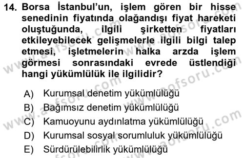 Girişim Finansmanı Dersi 2021 - 2022 Yılı (Vize) Ara Sınav Soruları 14. Soru
