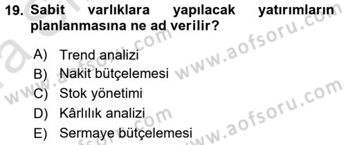 Girişim Finansmanı Dersi 2021 - 2022 Yılı (Vize) Ara Sınav Soruları 19. Soru