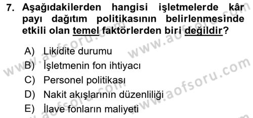 Girişim Finansmanı Dersi 2021 - 2022 Yılı (Vize) Ara Sınav Soruları 7. Soru