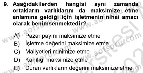 Girişim Finansmanı Dersi 2021 - 2022 Yılı (Vize) Ara Sınav Soruları 9. Soru