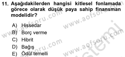 Girişim Finansmanı Dersi 2021 - 2022 Yılı (Final) Dönem Sonu Sınav Soruları 11. Soru