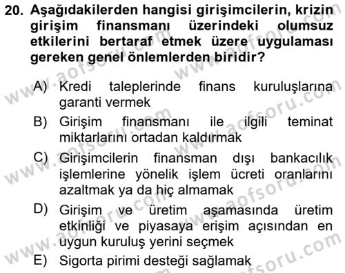 Girişim Finansmanı Dersi 2021 - 2022 Yılı (Final) Dönem Sonu Sınav Soruları 20. Soru