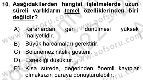 Girişim Finansmanı Dersi 2022 - 2023 Yılı (Vize) Ara Sınav Soruları 10. Soru
