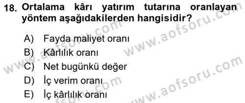 Girişim Finansmanı Dersi 2022 - 2023 Yılı (Vize) Ara Sınav Soruları 18. Soru