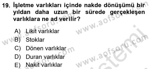Girişim Finansmanı Dersi 2022 - 2023 Yılı (Vize) Ara Sınav Soruları 19. Soru