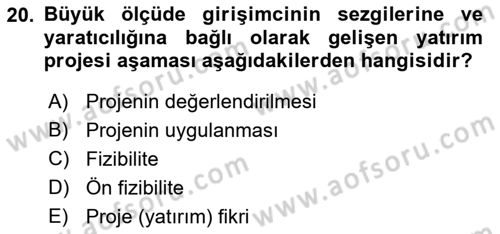 Girişim Finansmanı Dersi 2022 - 2023 Yılı (Vize) Ara Sınav Soruları 20. Soru