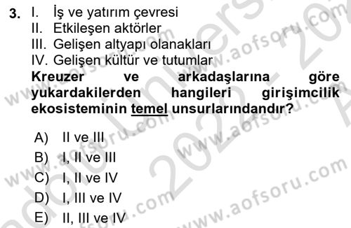 Girişim Finansmanı Dersi 2022 - 2023 Yılı (Vize) Ara Sınav Soruları 3. Soru