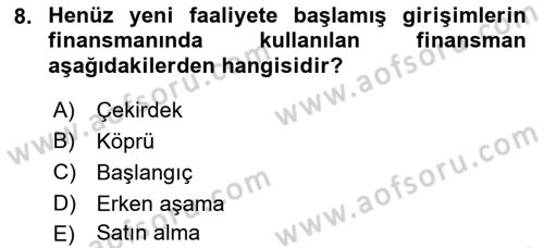 Girişim Finansmanı Dersi 2022 - 2023 Yılı (Vize) Ara Sınav Soruları 8. Soru