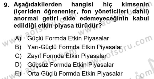 Girişim Finansmanı Dersi 2022 - 2023 Yılı (Vize) Ara Sınav Soruları 9. Soru