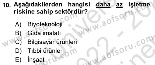 Girişim Finansmanı Dersi 2022 - 2023 Yılı (Final) Dönem Sonu Sınav Soruları 10. Soru