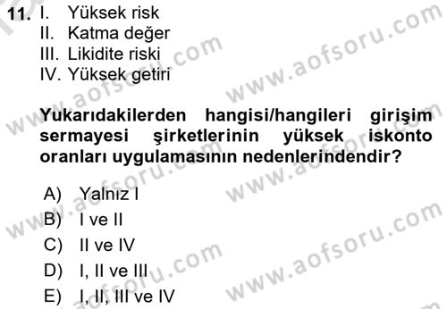 Girişim Finansmanı Dersi 2022 - 2023 Yılı (Final) Dönem Sonu Sınav Soruları 11. Soru