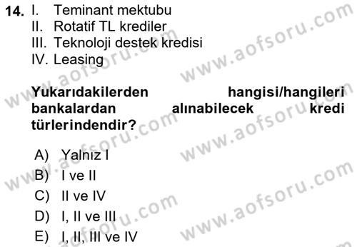 Girişim Finansmanı Dersi 2022 - 2023 Yılı (Final) Dönem Sonu Sınav Soruları 14. Soru