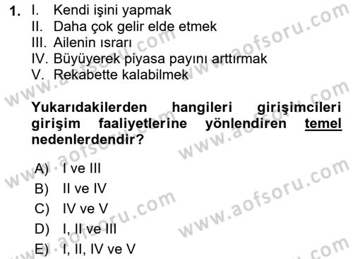 Girişim Finansmanı Dersi 2023 - 2024 Yılı (Vize) Ara Sınav Soruları 1. Soru