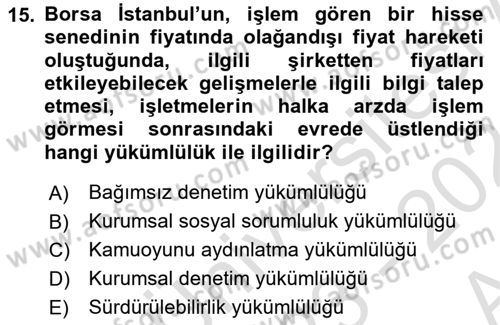 Girişim Finansmanı Dersi 2023 - 2024 Yılı (Vize) Ara Sınav Soruları 15. Soru