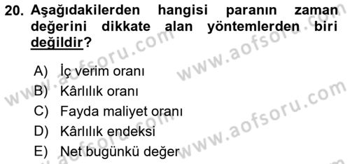 Girişim Finansmanı Dersi 2023 - 2024 Yılı (Vize) Ara Sınav Soruları 20. Soru