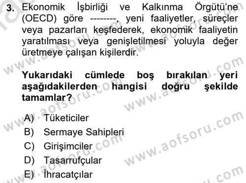 Girişim Finansmanı Dersi 2023 - 2024 Yılı (Vize) Ara Sınav Soruları 3. Soru