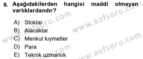 Girişim Finansmanı Dersi 2023 - 2024 Yılı (Vize) Ara Sınav Soruları 6. Soru