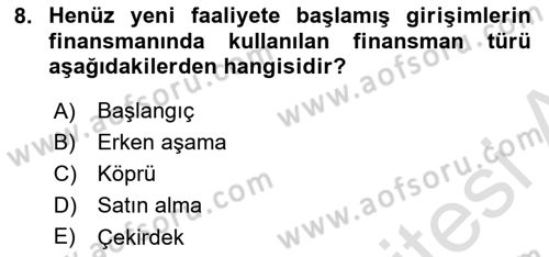 Girişim Finansmanı Dersi 2023 - 2024 Yılı (Vize) Ara Sınav Soruları 8. Soru