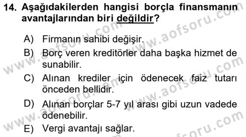 Girişim Finansmanı Dersi 2023 - 2024 Yılı (Final) Dönem Sonu Sınav Soruları 14. Soru