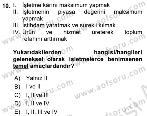 Girişim Finansmanı Dersi 2024 - 2025 Yılı (Vize) Ara Sınav Soruları 10. Soru