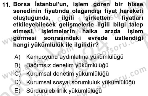 Girişim Finansmanı Dersi 2024 - 2025 Yılı (Vize) Ara Sınav Soruları 11. Soru
