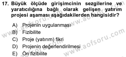 Girişim Finansmanı Dersi 2024 - 2025 Yılı (Vize) Ara Sınav Soruları 17. Soru