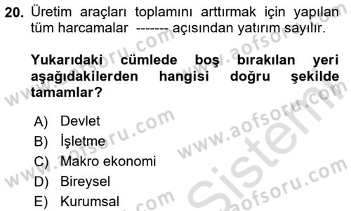 Girişim Finansmanı Dersi 2024 - 2025 Yılı (Vize) Ara Sınav Soruları 20. Soru