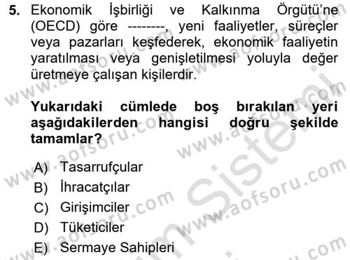 Girişim Finansmanı Dersi 2024 - 2025 Yılı (Vize) Ara Sınav Soruları 5. Soru