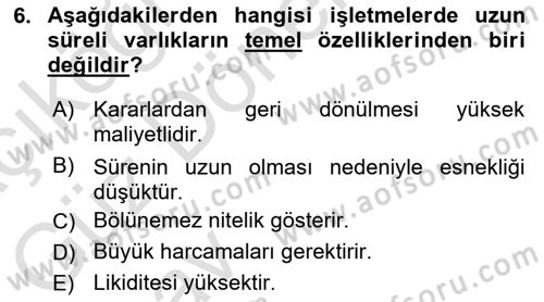 Girişim Finansmanı Dersi 2024 - 2025 Yılı (Vize) Ara Sınav Soruları 6. Soru