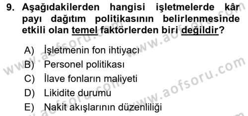 Girişim Finansmanı Dersi 2024 - 2025 Yılı (Vize) Ara Sınav Soruları 9. Soru