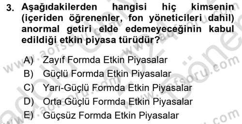 Girişim Finansmanı Dersi 2024 - 2025 Yılı (Final) Dönem Sonu Sınav Soruları 3. Soru