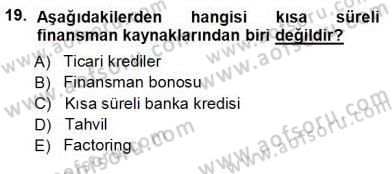 Spor Finansmanı Dersi Ara Sınavı Deneme Sınav Soruları 19. Soru