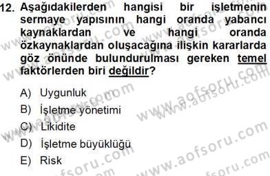 Spor Finansmanı Dersi 2013 - 2014 Yılı Tek Ders Sınav Soruları 12. Soru