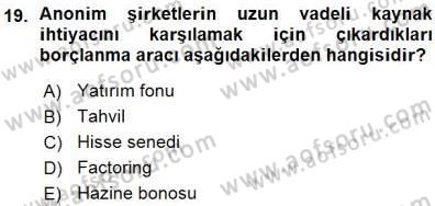 Spor Finansmanı Dersi Ara Sınavı Deneme Sınav Soruları 19. Soru