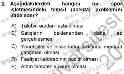 Spor Finansmanı Dersi Ara Sınavı Deneme Sınav Soruları 3. Soru