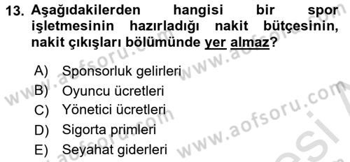 Spor Finansmanı Dersi Ara Sınavı Deneme Sınav Soruları 13. Soru
