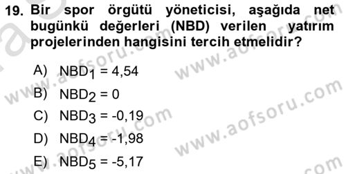 Spor Finansmanı Dersi Ara Sınavı Deneme Sınav Soruları 19. Soru