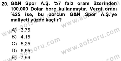 Spor Finansmanı Dersi 2016 - 2017 Yılı (Vize) Ara Sınav Soruları 20. Soru