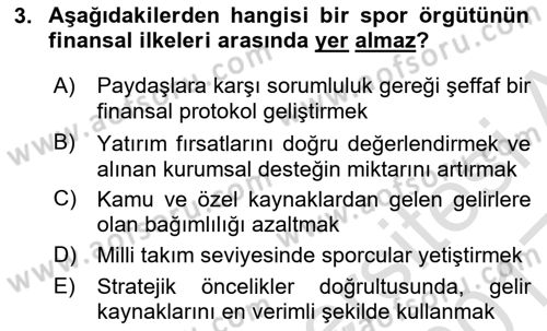 Spor Finansmanı Dersi Ara Sınavı Deneme Sınav Soruları 3. Soru
