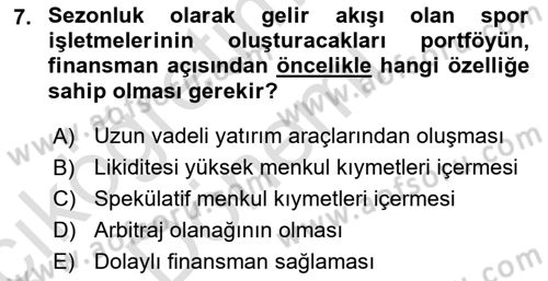 Spor Finansmanı Dersi 2016 - 2017 Yılı (Vize) Ara Sınav Soruları 7. Soru
