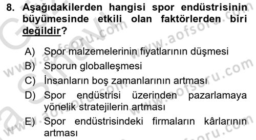 Spor Finansmanı Dersi Ara Sınavı Deneme Sınav Soruları 8. Soru