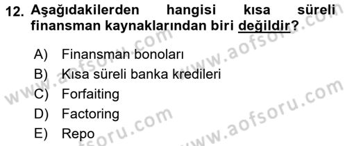 Spor Finansmanı Dersi Ara Sınavı Deneme Sınav Soruları 12. Soru