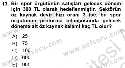 Spor Finansmanı Dersi Ara Sınavı Deneme Sınav Soruları 13. Soru