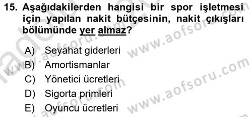 Spor Finansmanı Dersi Ara Sınavı Deneme Sınav Soruları 15. Soru