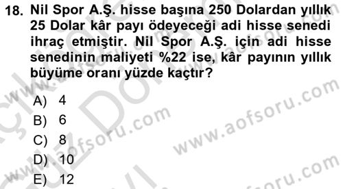 Spor Finansmanı Dersi Ara Sınavı Deneme Sınav Soruları 18. Soru