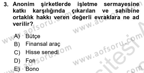 Spor Finansmanı Dersi Ara Sınavı Deneme Sınav Soruları 3. Soru
