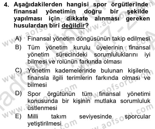 Spor Finansmanı Dersi Ara Sınavı Deneme Sınav Soruları 4. Soru